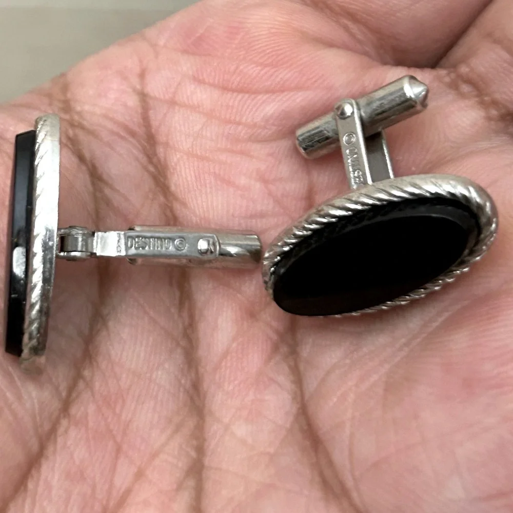 Vintage Destino Stamped Black Onyx Cufflings